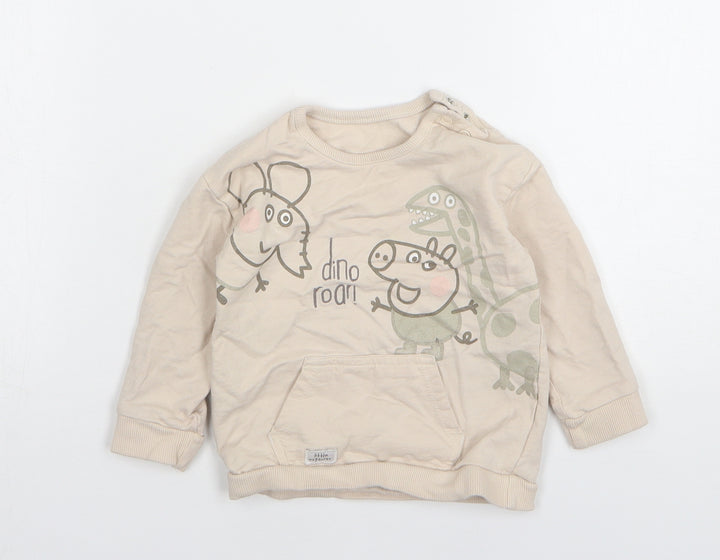 George Girls Beige Cotton Pullover Jumper Size 12-18 Months - George Pig