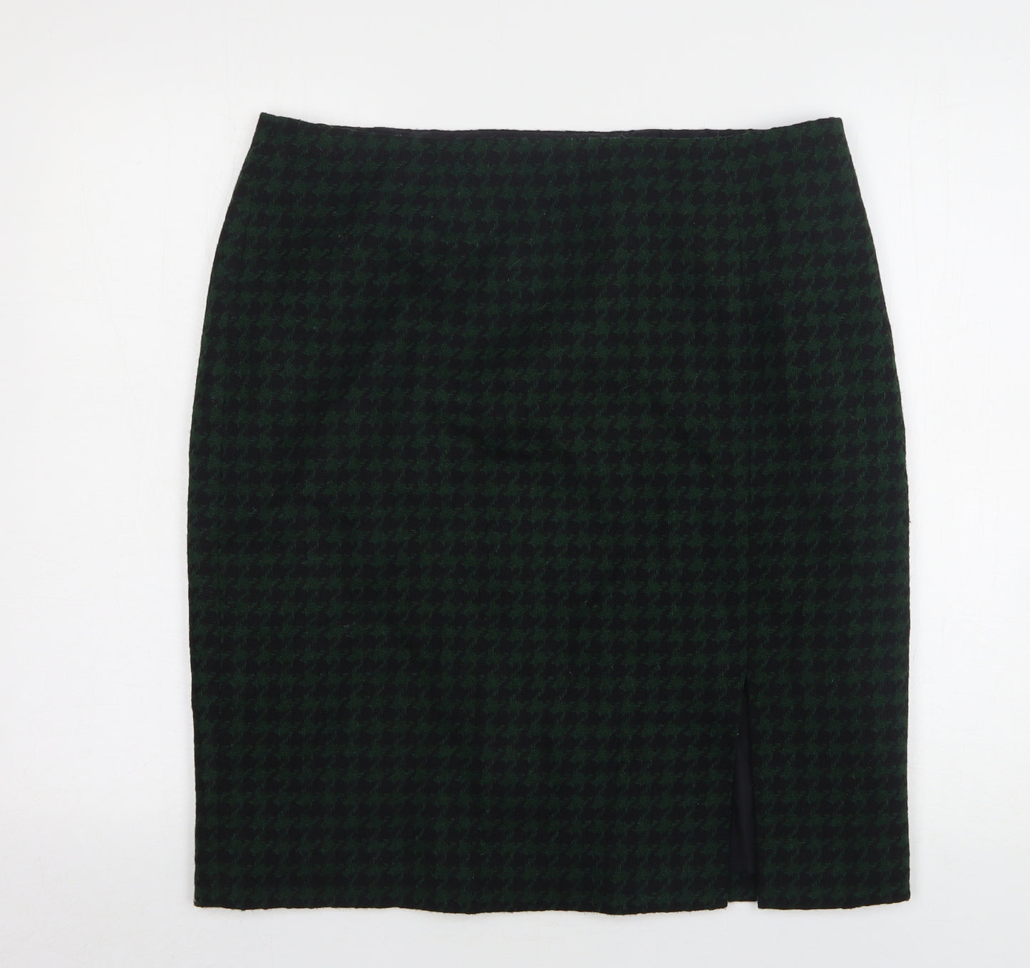 Laura Ashley Womens Green Houndstooth Wool Straight & Pencil Skirt Size 16
