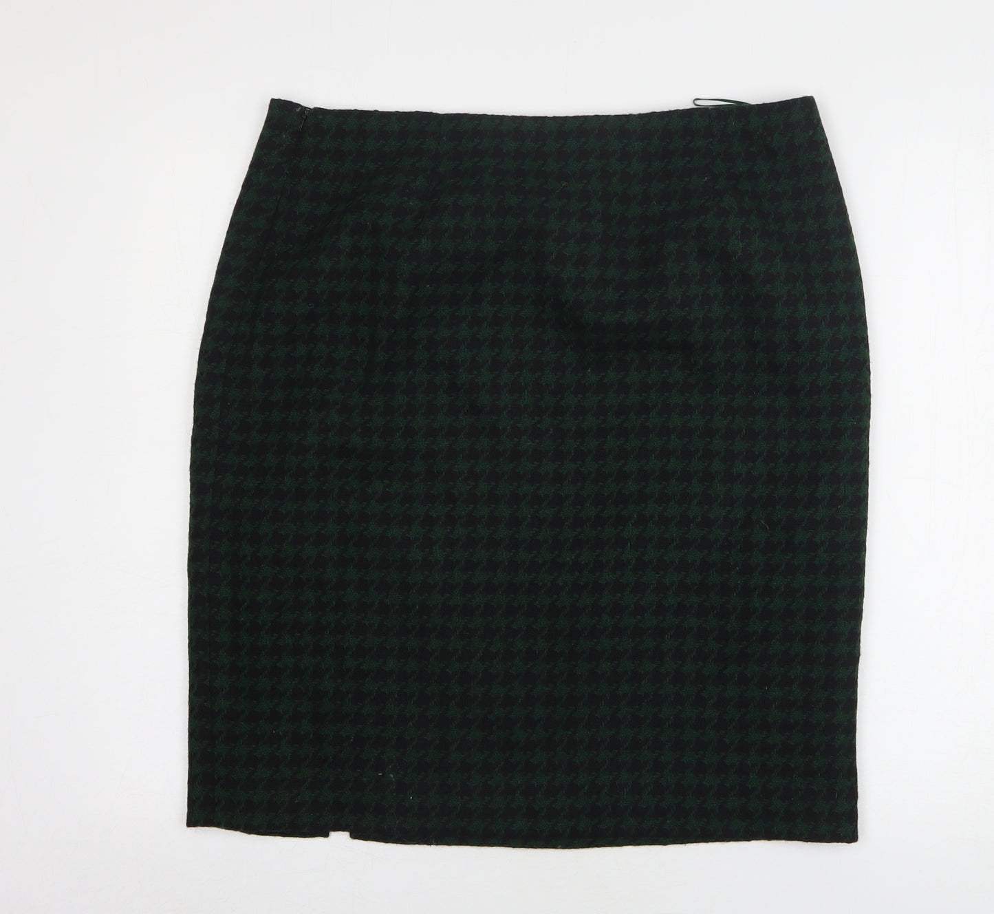 Laura Ashley Womens Green Houndstooth Wool Straight & Pencil Skirt Size 16