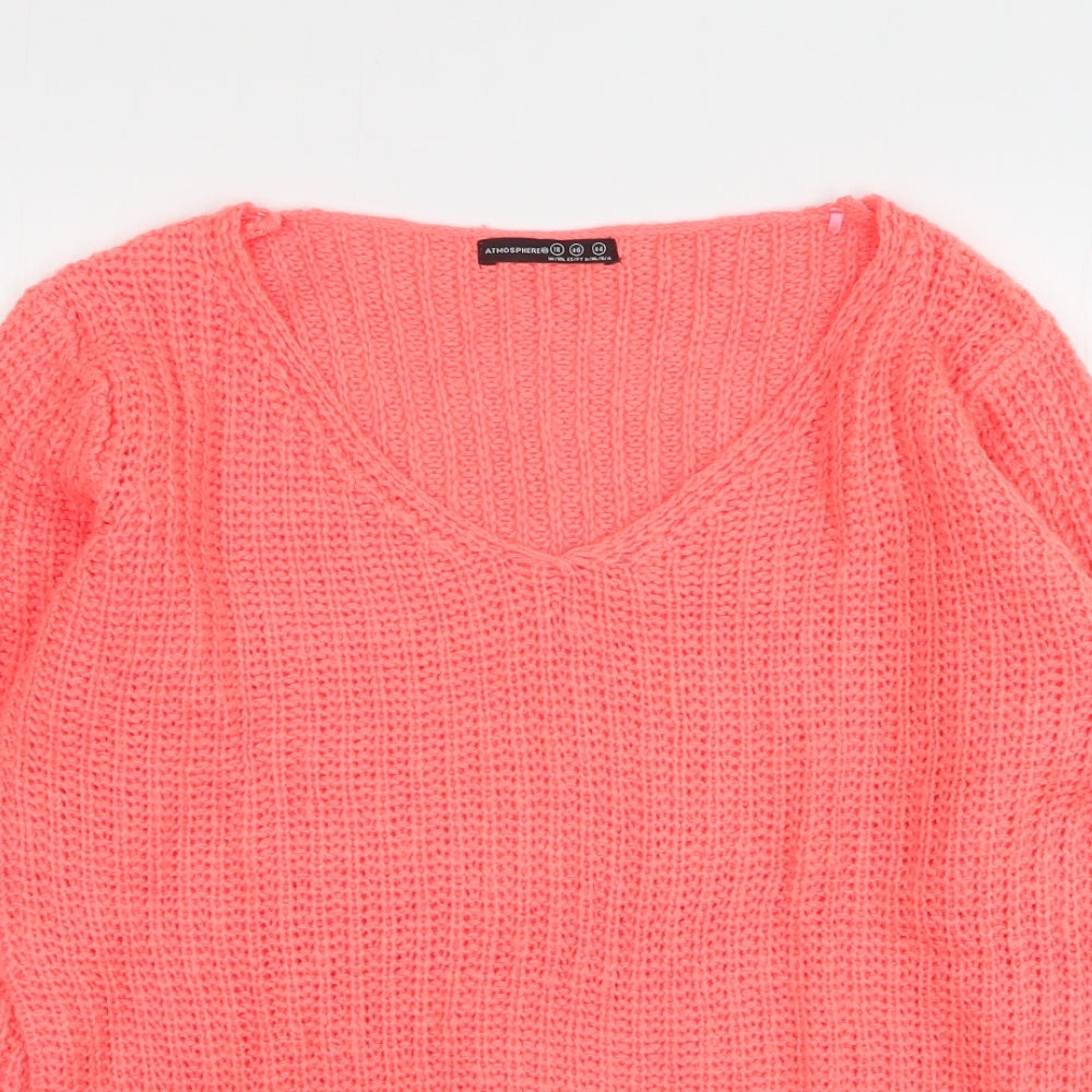 Atmosphere Womens Pink V-Neck Acrylic Pullover Jumper Size 18