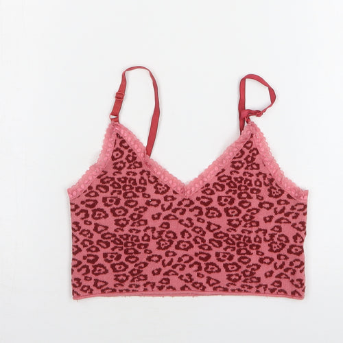 Shein Womens Pink Animal Print Polyester Cropped Tank Size 8 V-Neck