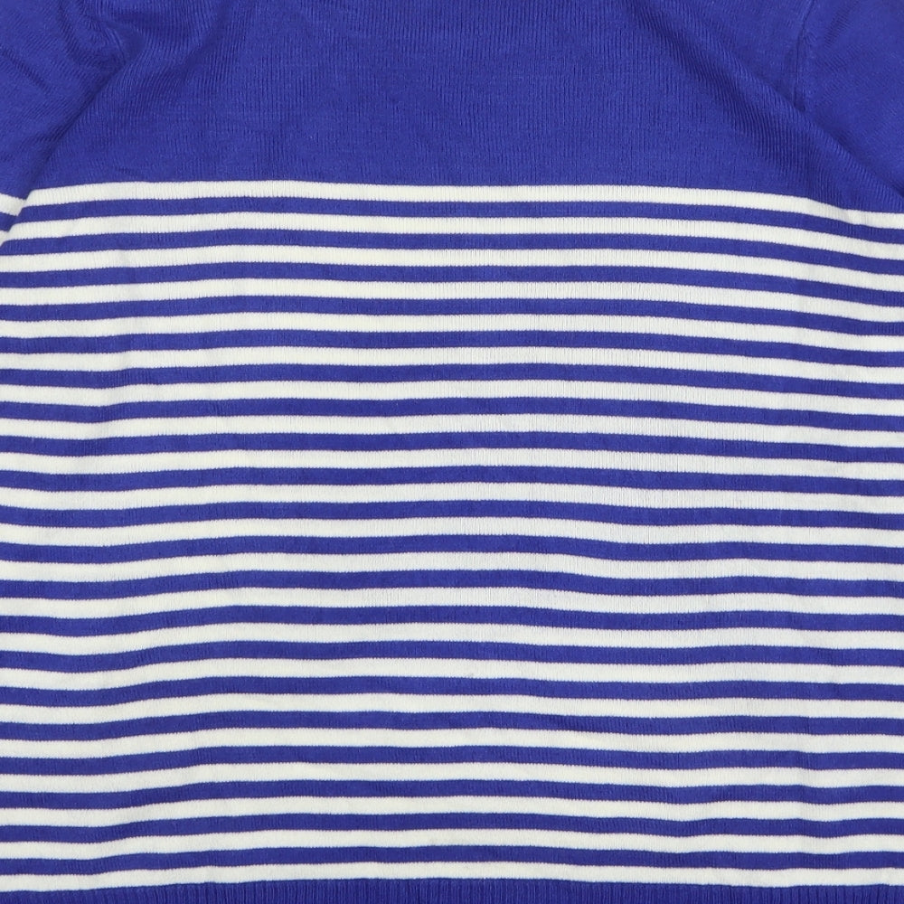 Marks and Spencer Womens Blue Round Neck Striped Acrylic Pullover Jumper Size 18