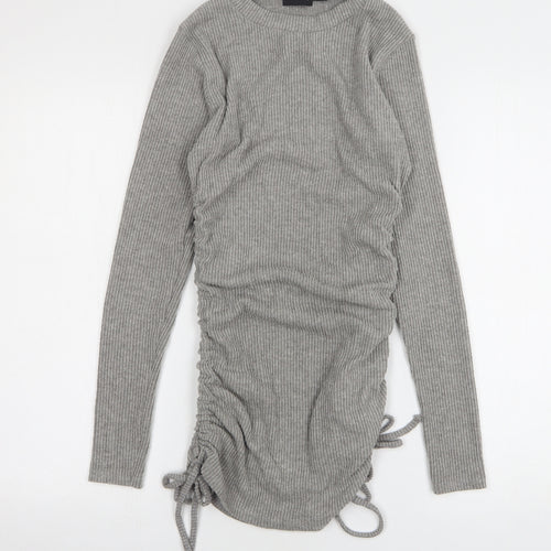 Boohoo Womens Grey Round Neck Viscose Pullover Jumper Size 8
