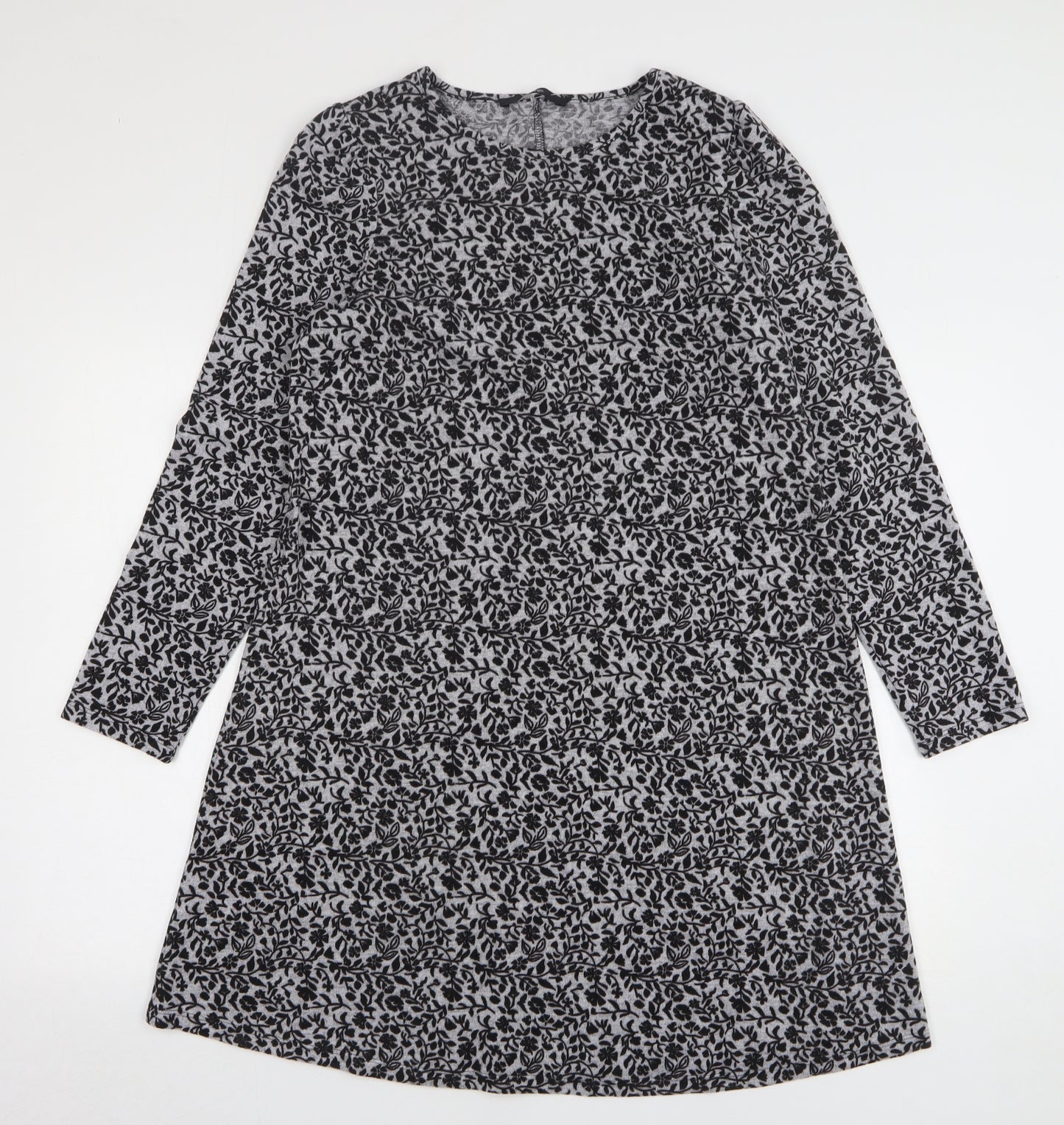 George Womens Grey Floral Polyester Jumper Dress Size 14 Round Neck