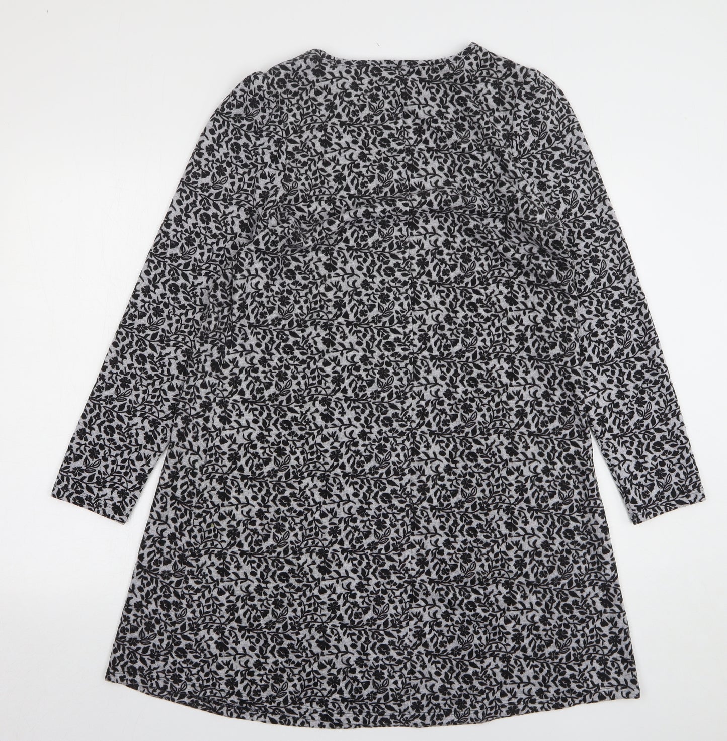 George Womens Grey Floral Polyester Jumper Dress Size 14 Round Neck