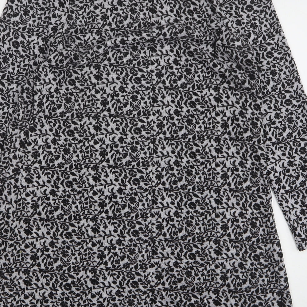 George Womens Grey Floral Polyester Jumper Dress Size 14 Round Neck