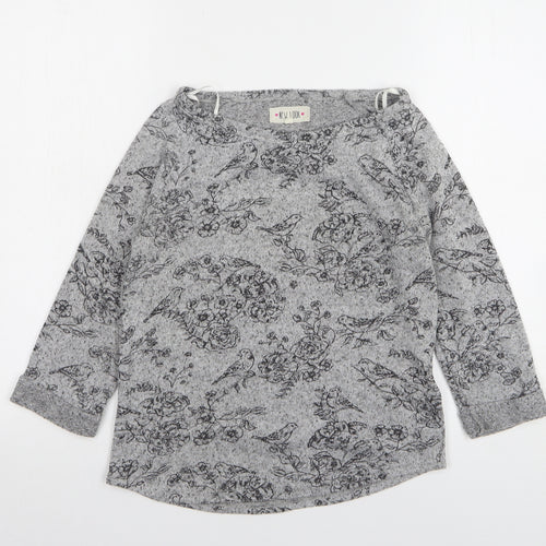 New Look Womens Grey Round Neck Floral Polyester Pullover Jumper Size 8