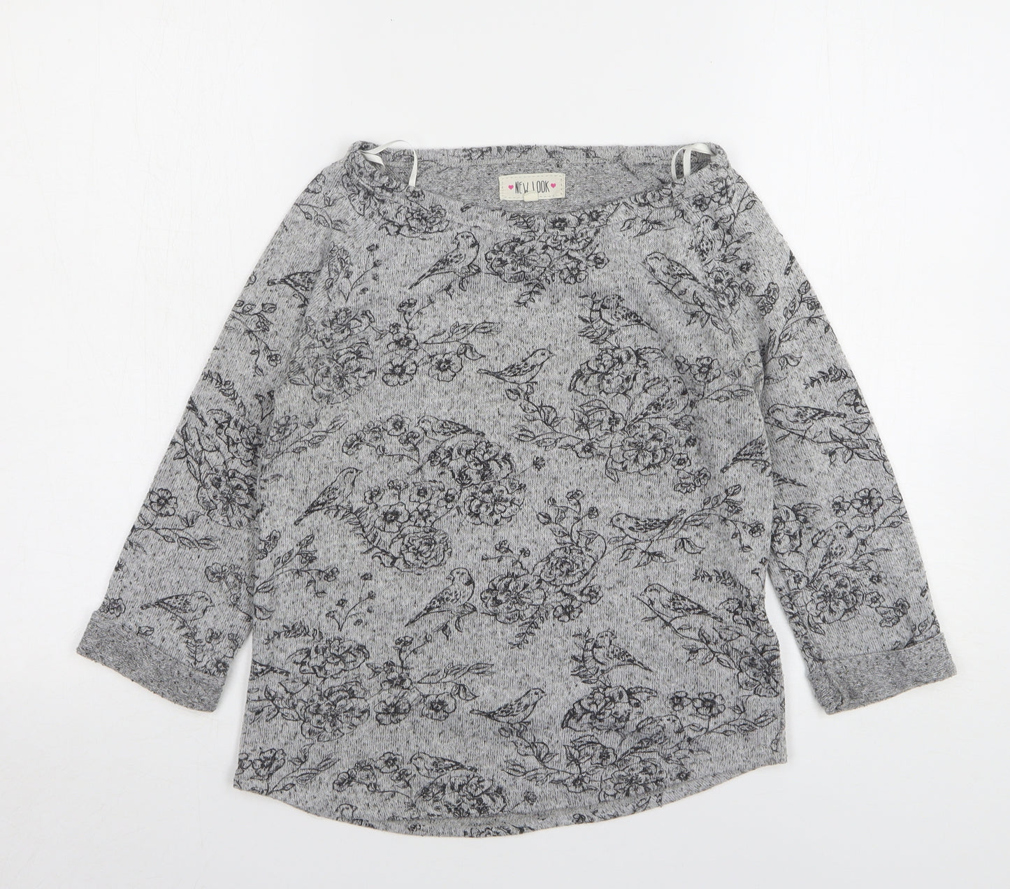 New Look Womens Grey Round Neck Floral Polyester Pullover Jumper Size 8
