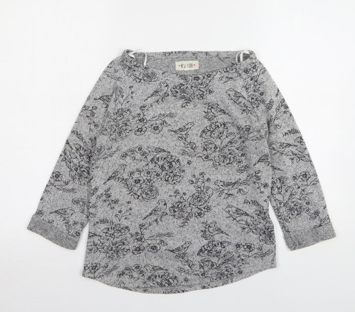 New Look Womens Grey Round Neck Floral Polyester Pullover Jumper Size 8