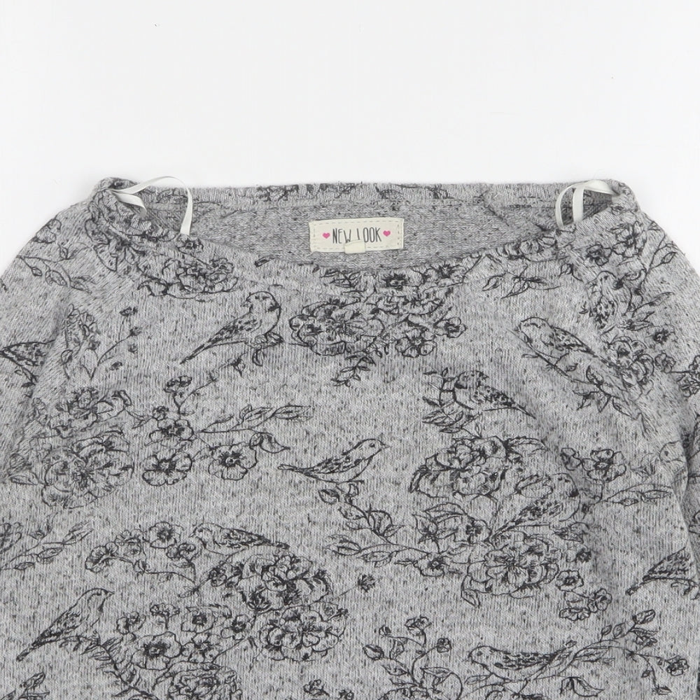New Look Womens Grey Round Neck Floral Polyester Pullover Jumper Size 8