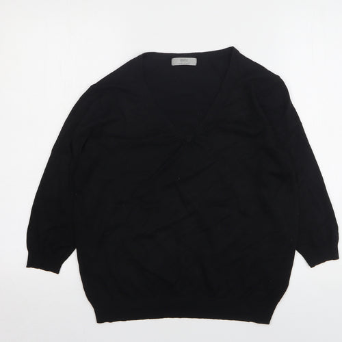 Marks and Spencer Womens Black V-Neck Viscose Pullover Jumper Size 14