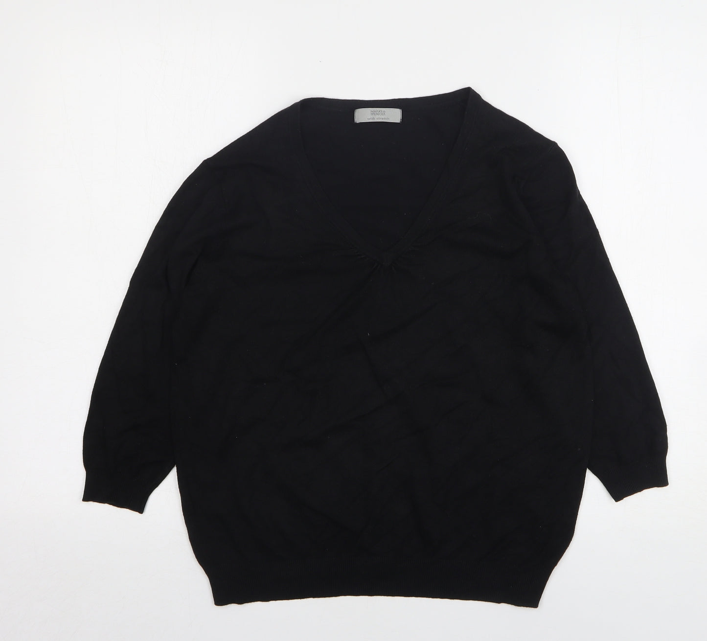Marks and Spencer Womens Black V-Neck Viscose Pullover Jumper Size 14