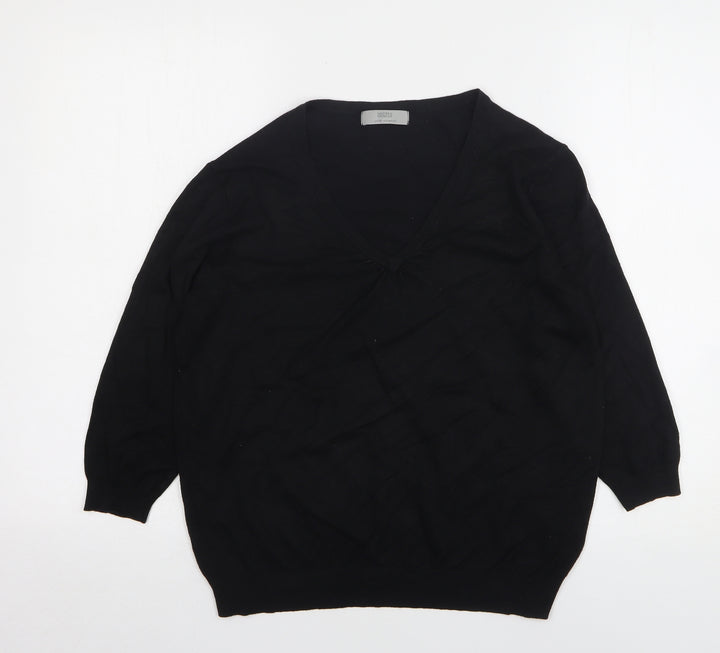 Marks and Spencer Womens Black V-Neck Viscose Pullover Jumper Size 14