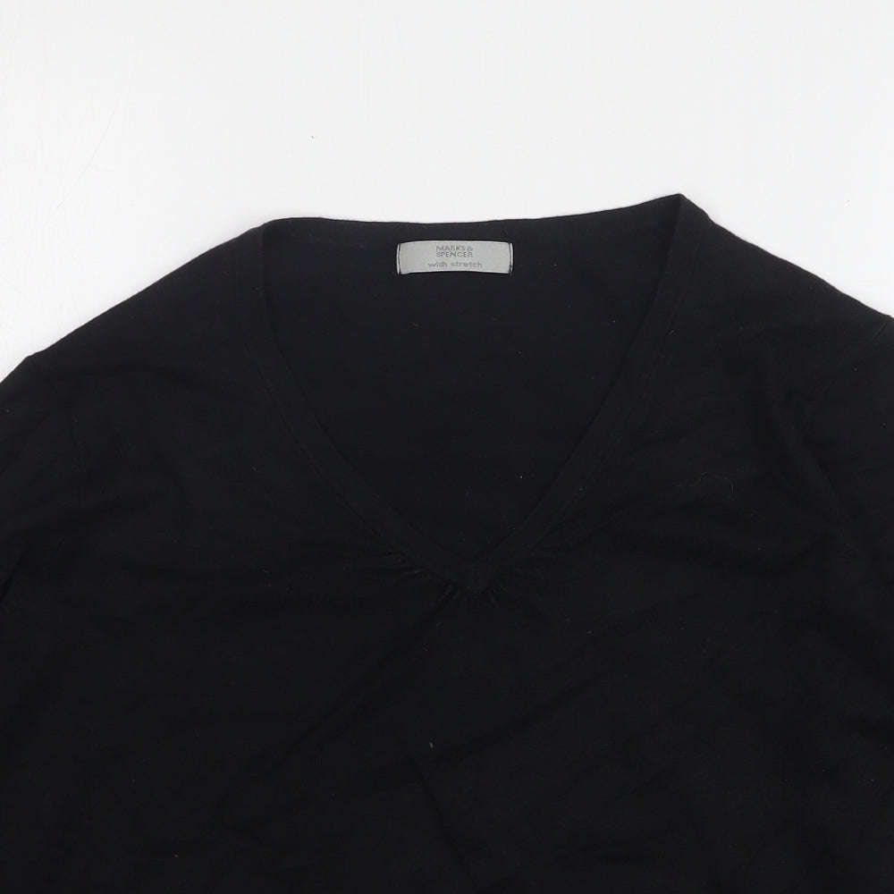 Marks and Spencer Womens Black V-Neck Viscose Pullover Jumper Size 14