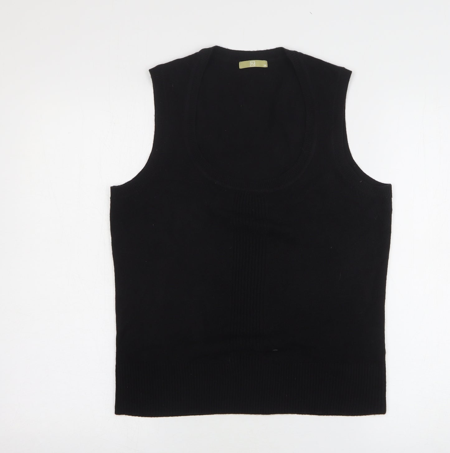 TU Womens Black Round Neck Acrylic Vest Jumper Size 14