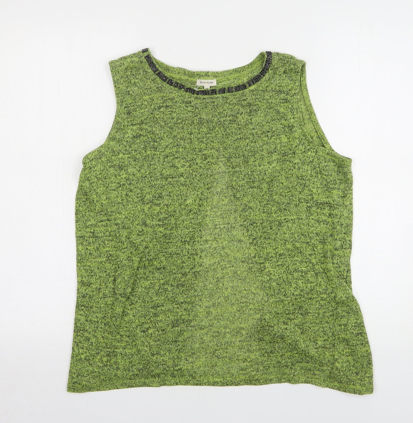 River Island Womens Green Polyester Basic Tank Size 12 Round Neck