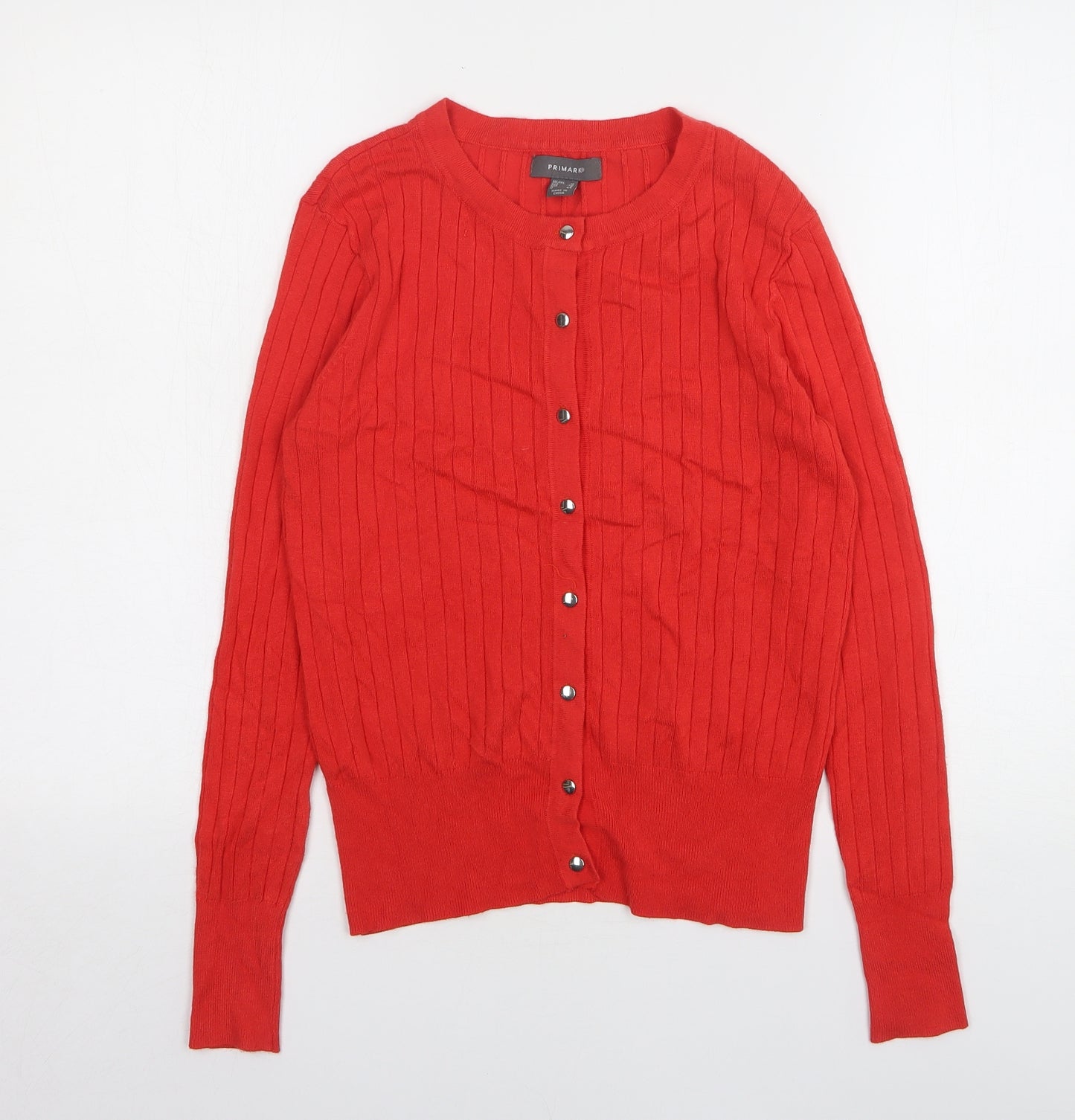 Primark Womens Red Round Neck Viscose Cardigan Jumper Size 12