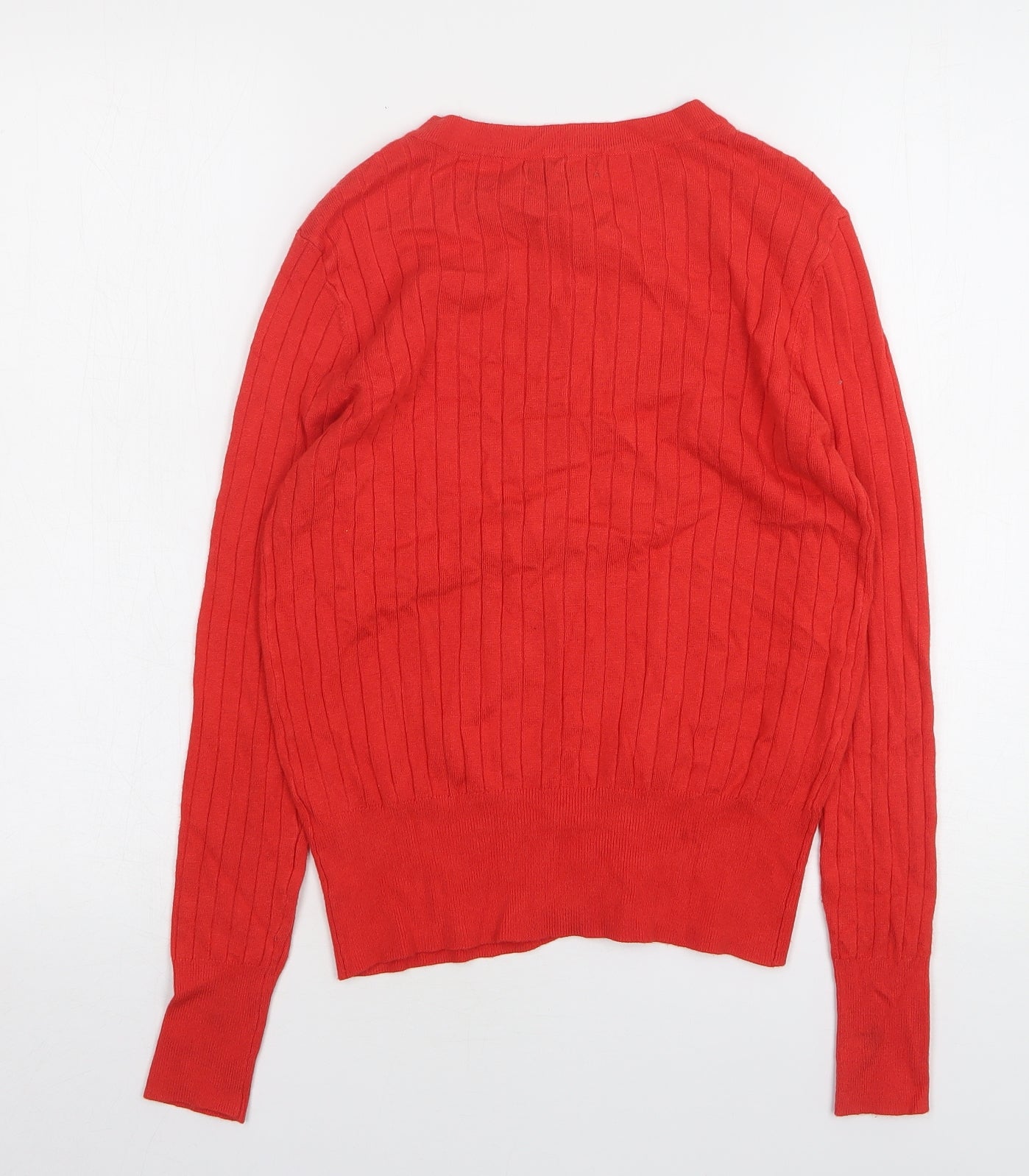 Primark Womens Red Round Neck Viscose Cardigan Jumper Size 12