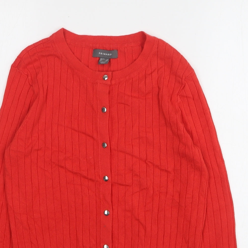 Primark Womens Red Round Neck Viscose Cardigan Jumper Size 12