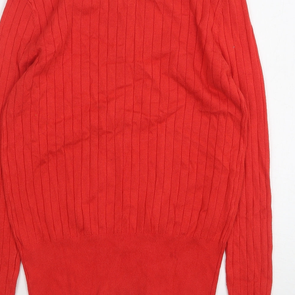 Primark Womens Red Round Neck Viscose Cardigan Jumper Size 12