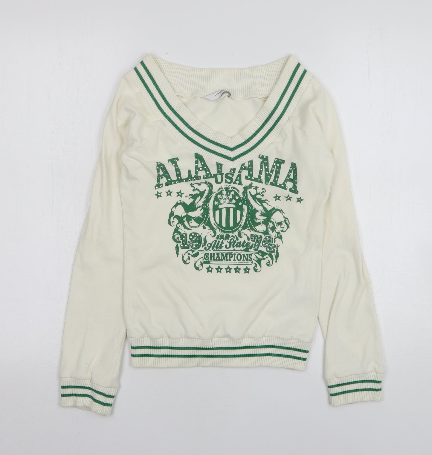 New Look Womens White V-Neck Cotton Pullover Jumper Size 8