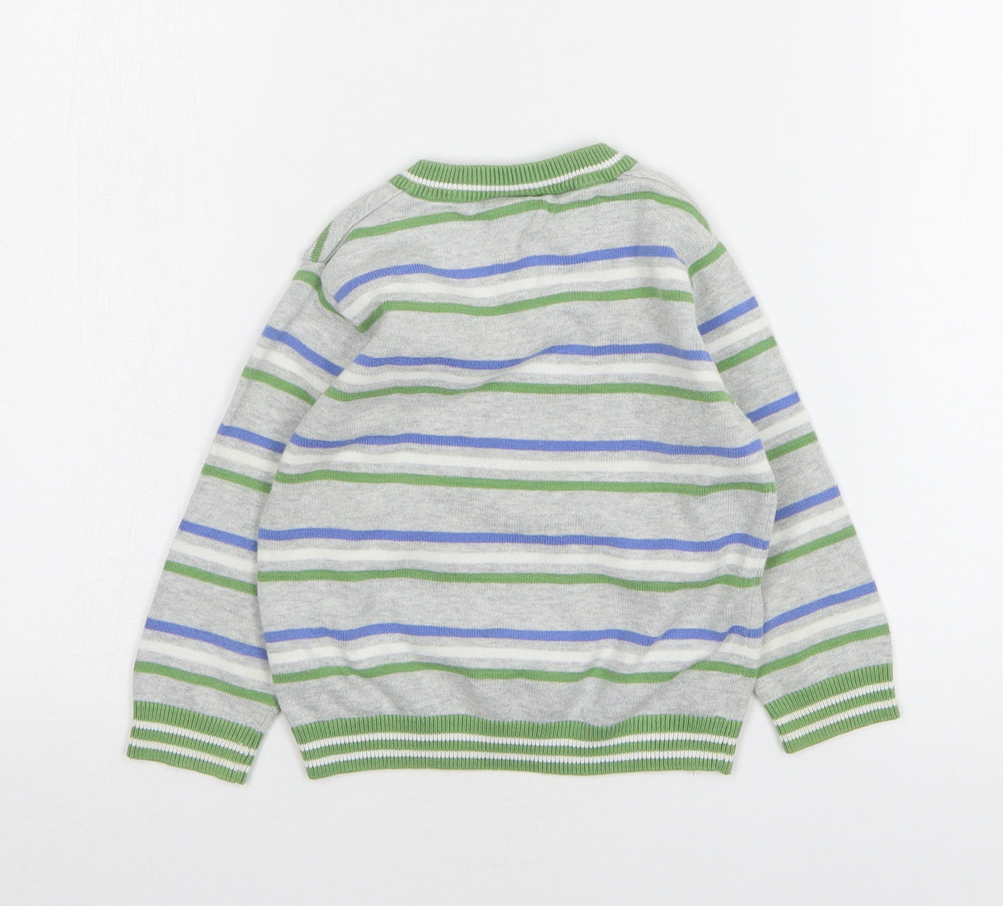 Cherokee Boys Grey V-Neck Striped Cotton Pullover Jumper Size 2-3 Years
