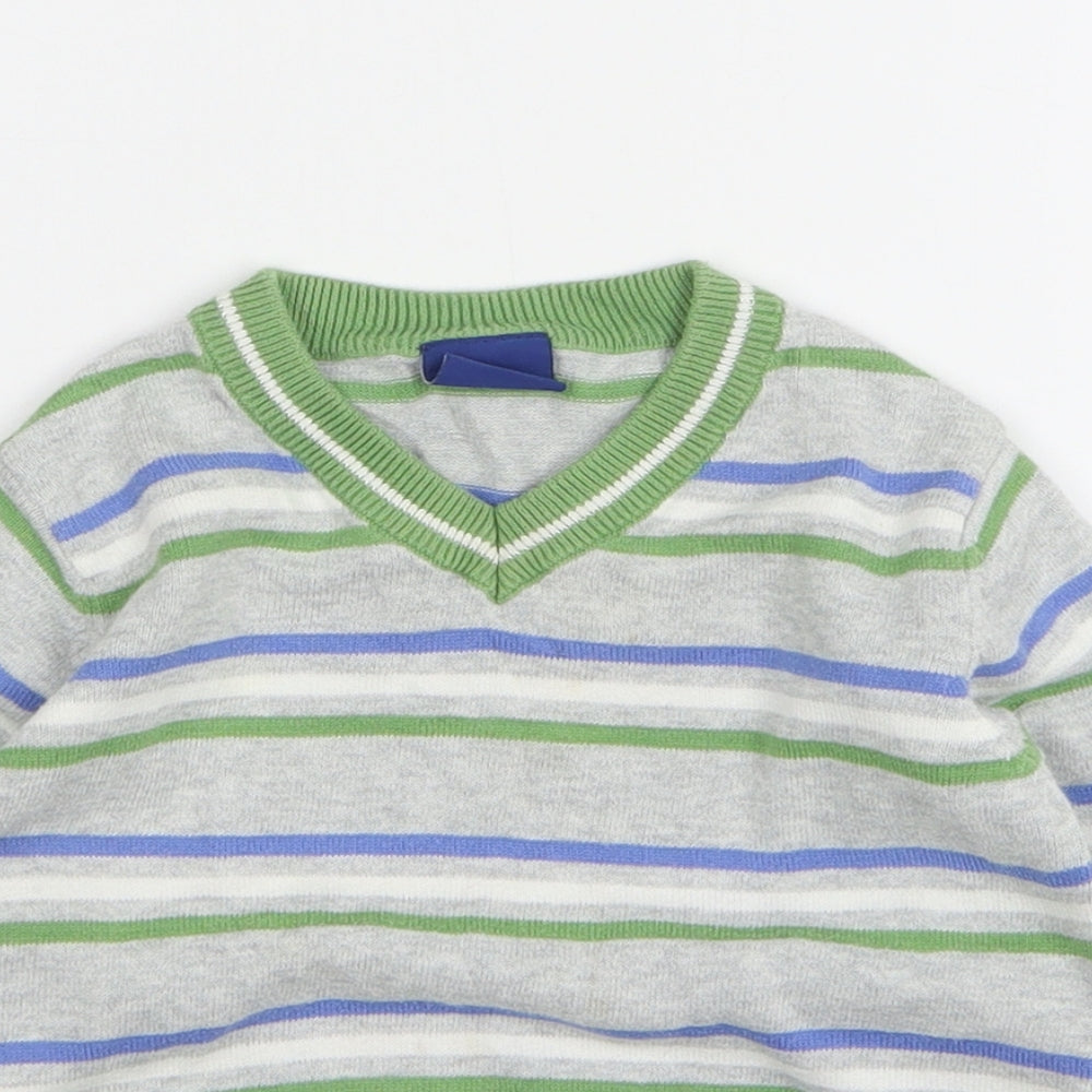 Cherokee Boys Grey V-Neck Striped Cotton Pullover Jumper Size 2-3 Years