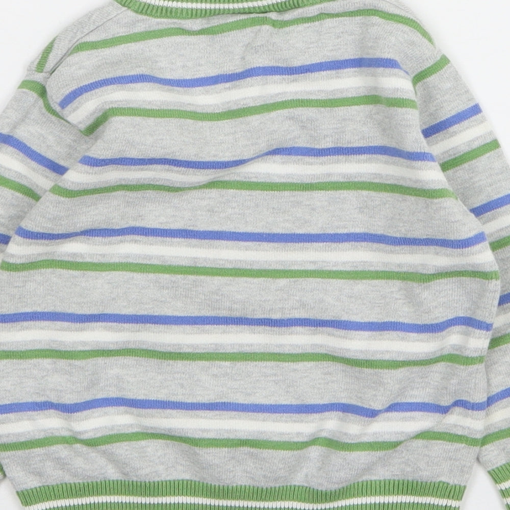 Cherokee Boys Grey V-Neck Striped Cotton Pullover Jumper Size 2-3 Years