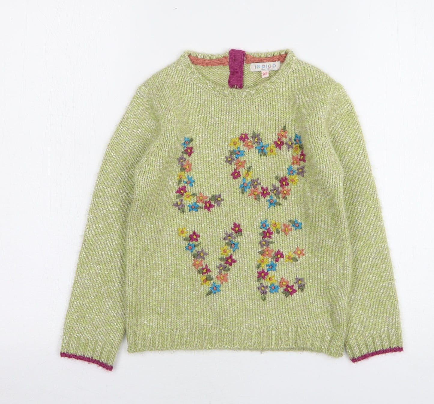 Marks and Spencer Girls Green Round Neck Acrylic Pullover Jumper Size 5-6 Years - Love