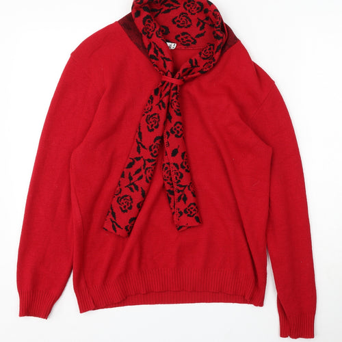 Hand to Hand Womens Red Roll Neck Acrylic Pullover Jumper Size S