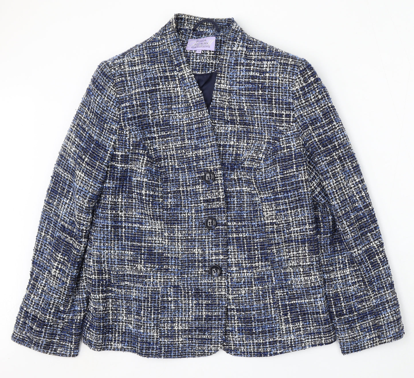 Honor Milburn Womens Blue Geometric Acrylic Jacket Blazer Size 12