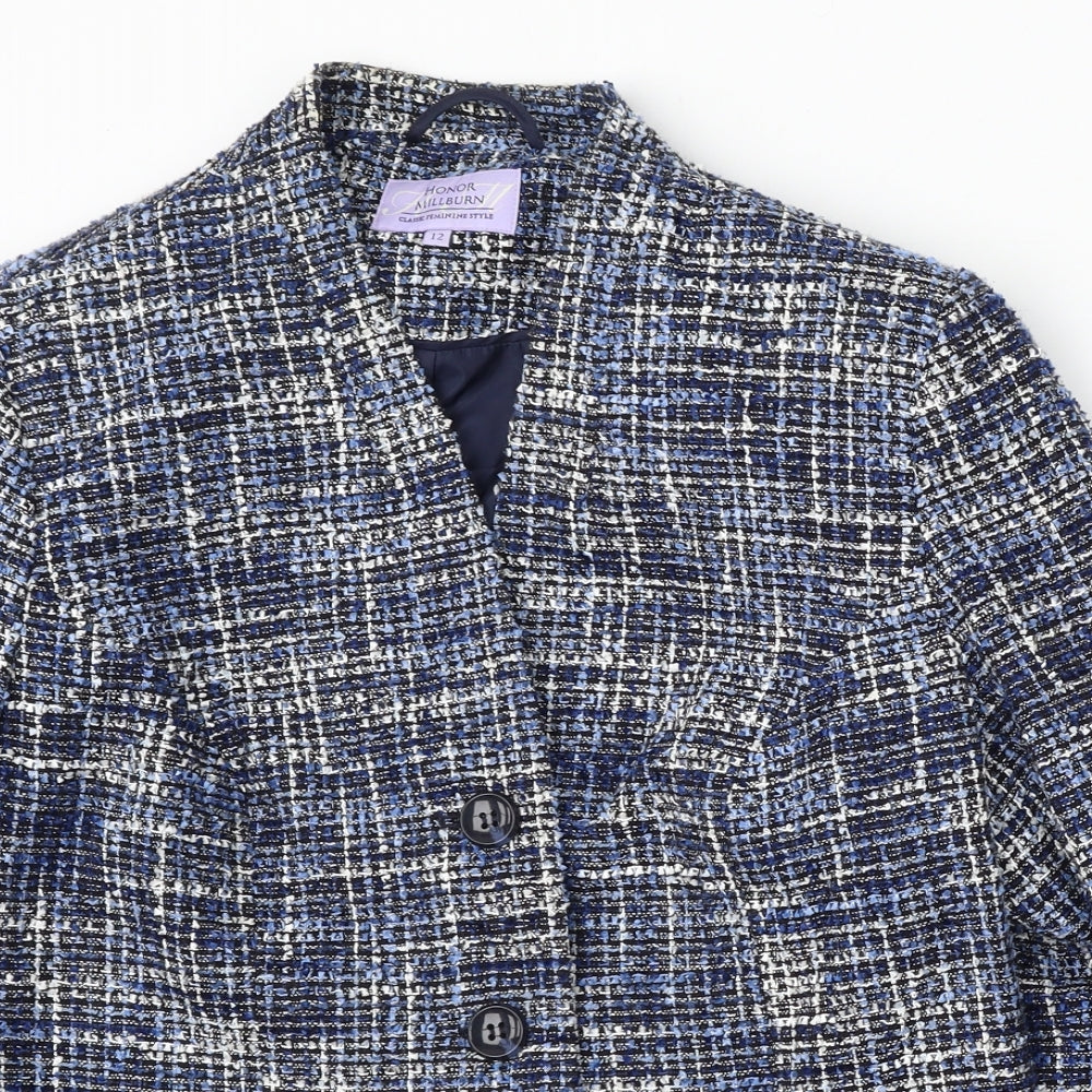 Honor Milburn Womens Blue Geometric Acrylic Jacket Blazer Size 12