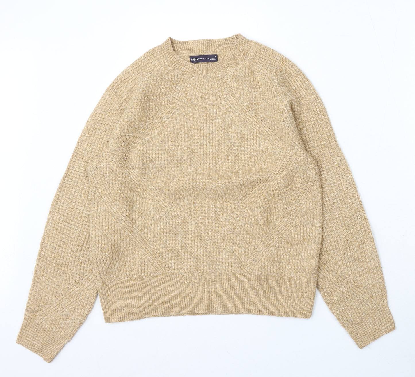 Marks and Spencer Womens Beige Round Neck Acrylic Pullover Jumper Size S