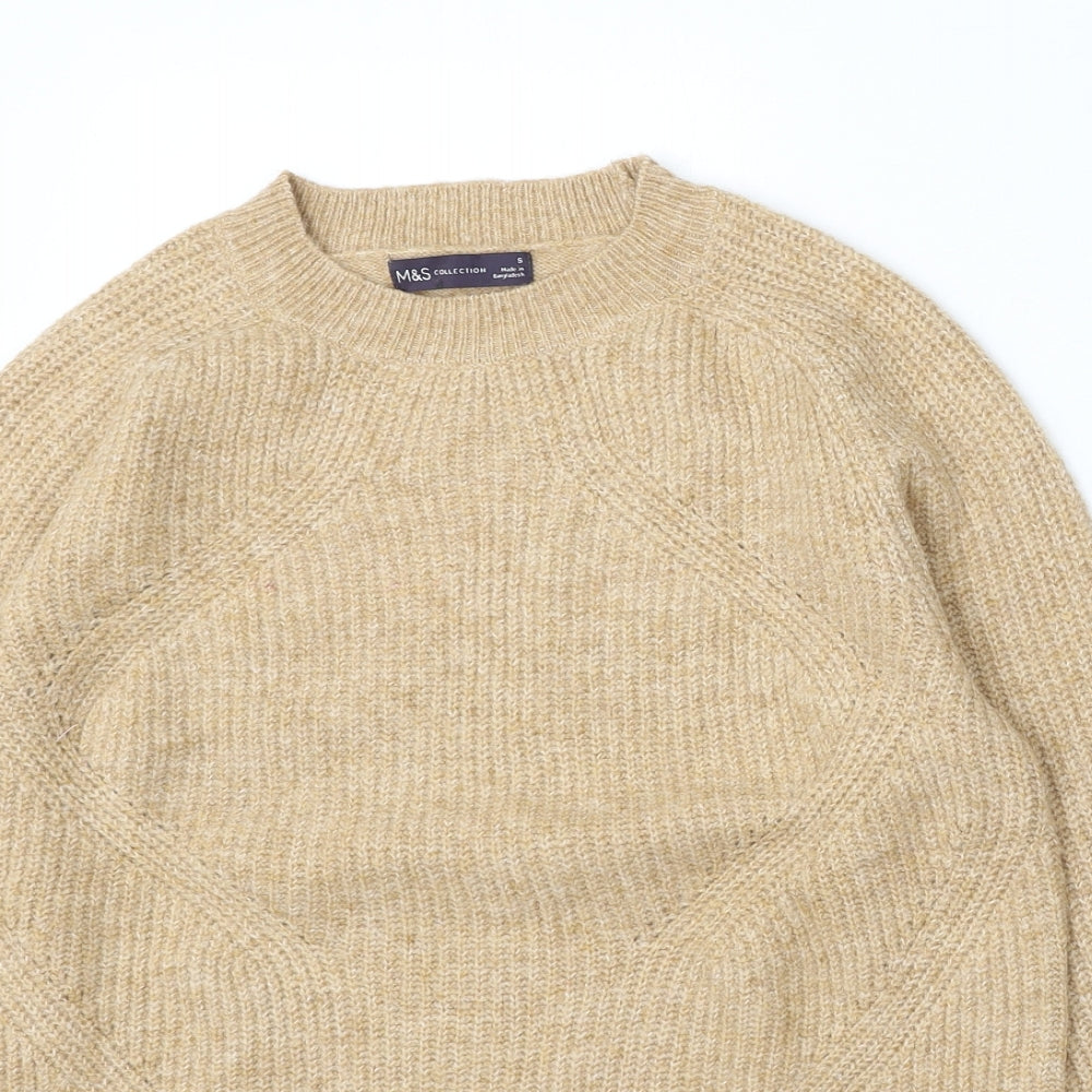 Marks and Spencer Womens Beige Round Neck Acrylic Pullover Jumper Size S