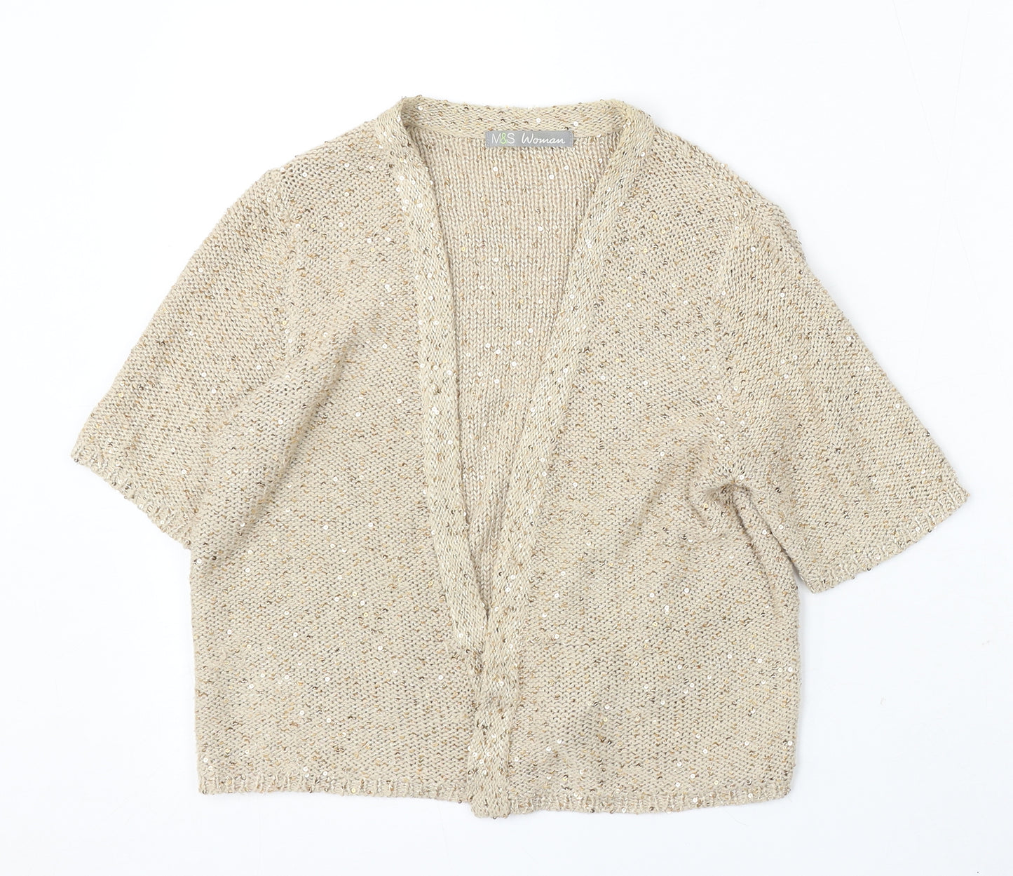 Marks and Spencer Womens Beige V-Neck Polyester Cardigan Jumper Size S