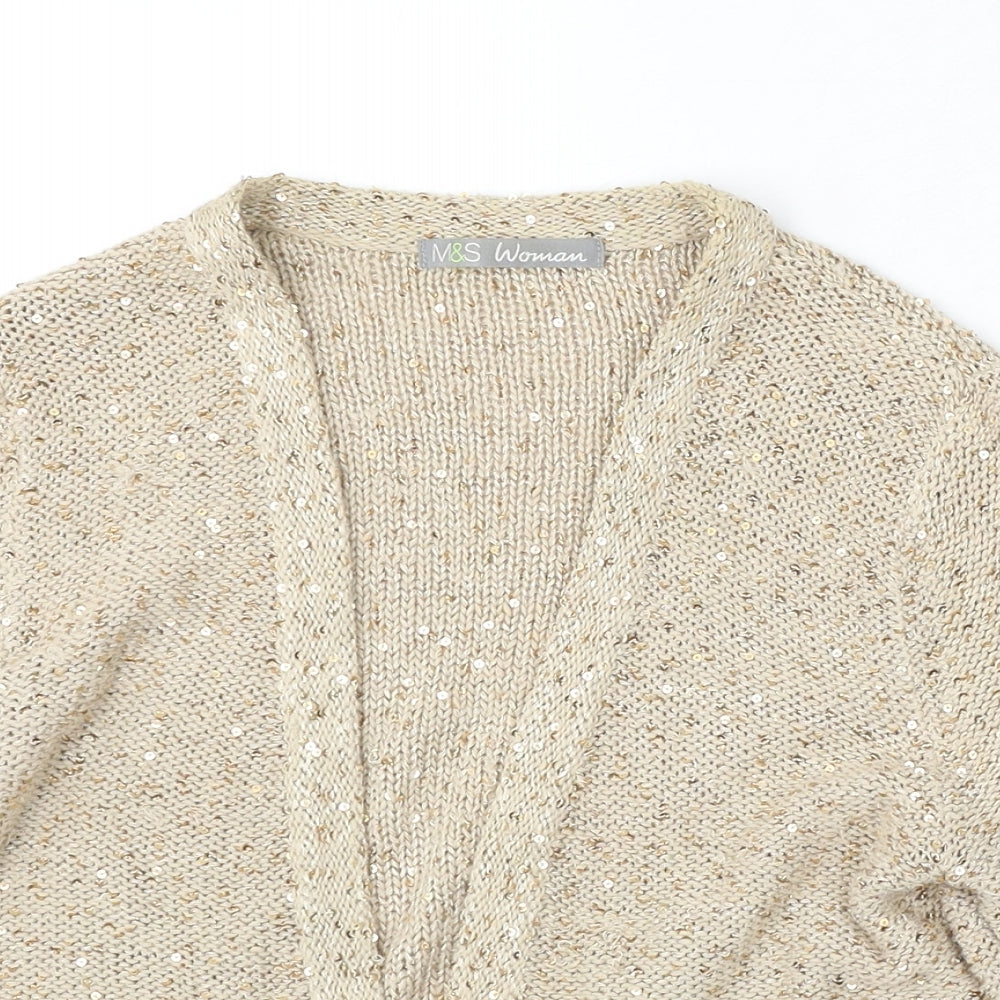 Marks and Spencer Womens Beige V-Neck Polyester Cardigan Jumper Size S