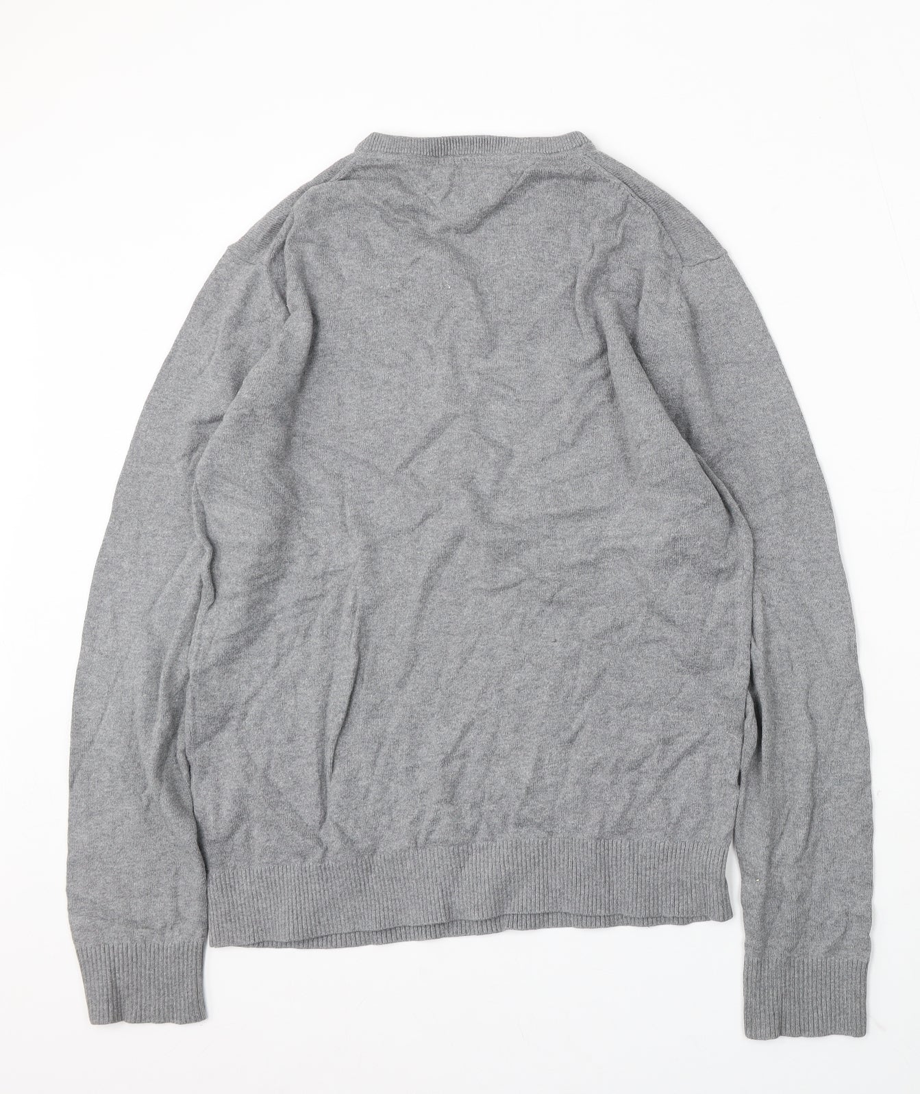 Tommy Hilfiger Mens Grey V-Neck Cotton Pullover Jumper Size M