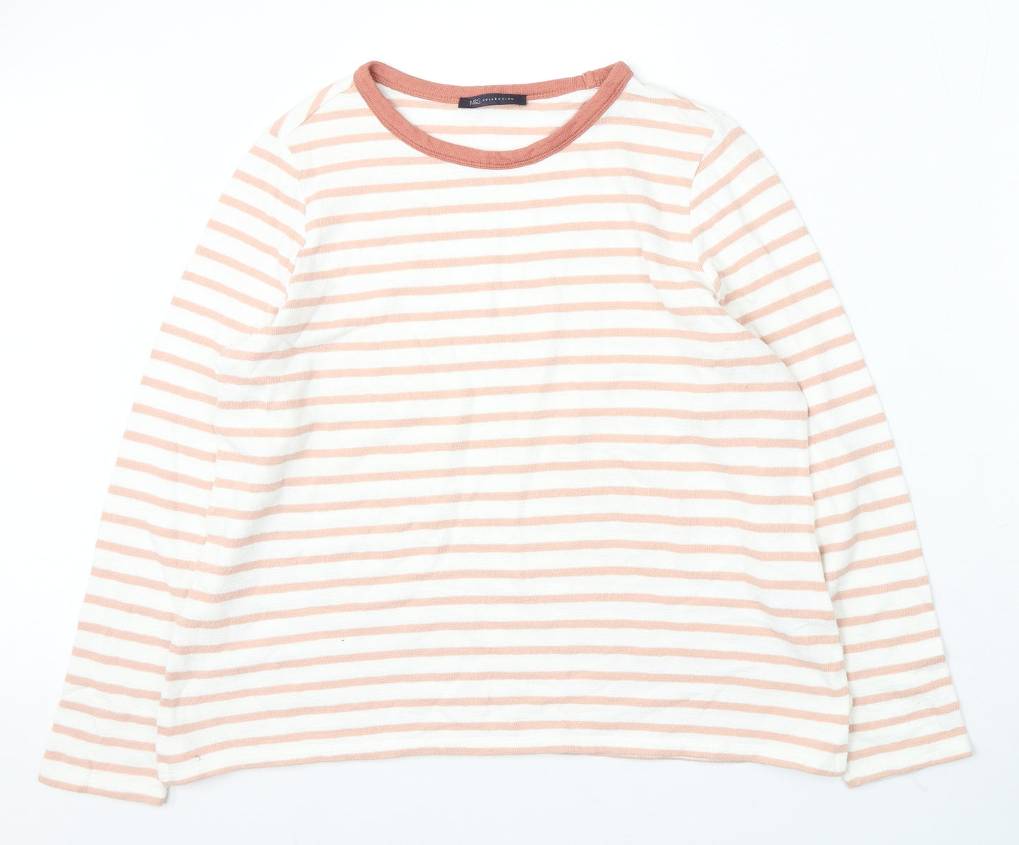 Marks and Spencer Womens Multicoloured Round Neck Striped Cotton Pullover Jumper Size 16