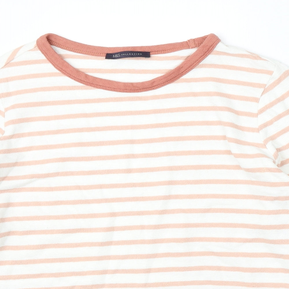 Marks and Spencer Womens Multicoloured Round Neck Striped Cotton Pullover Jumper Size 16