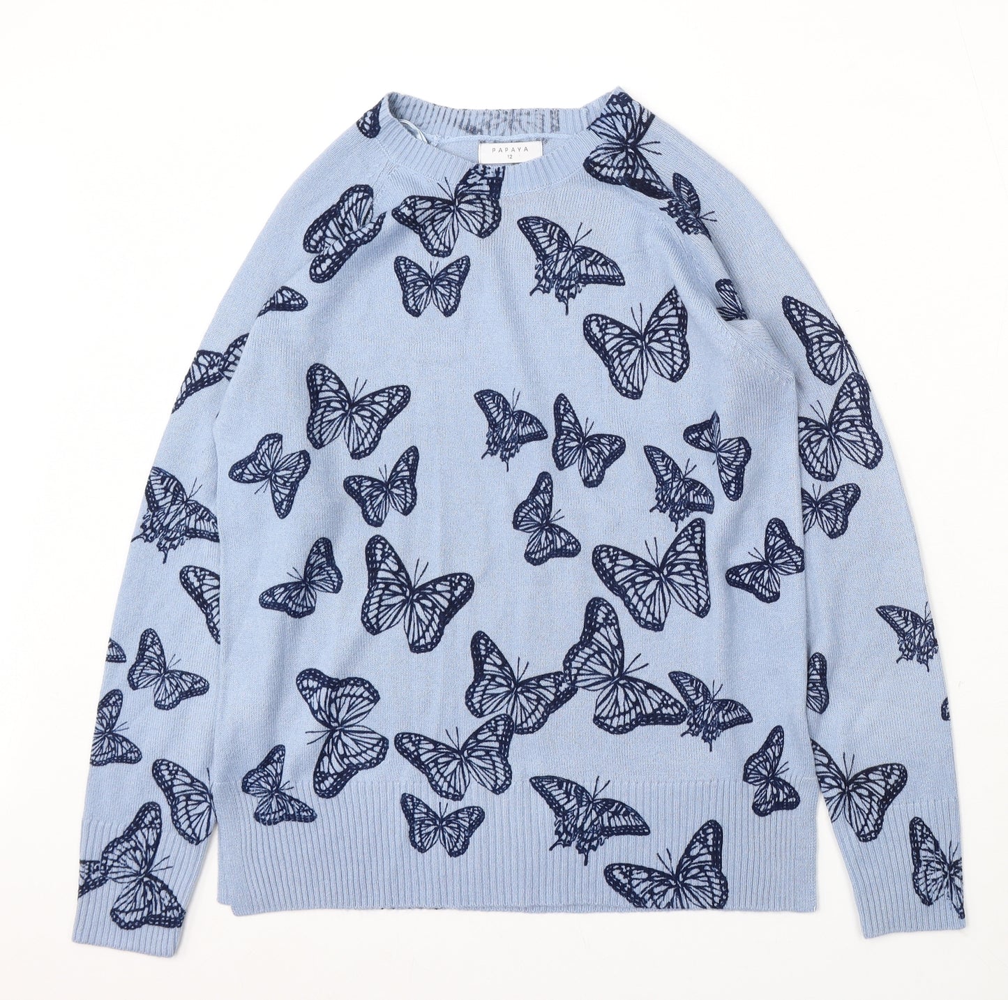 Matalan Womens Blue Round Neck Geometric Acrylic Pullover Jumper Size 12
