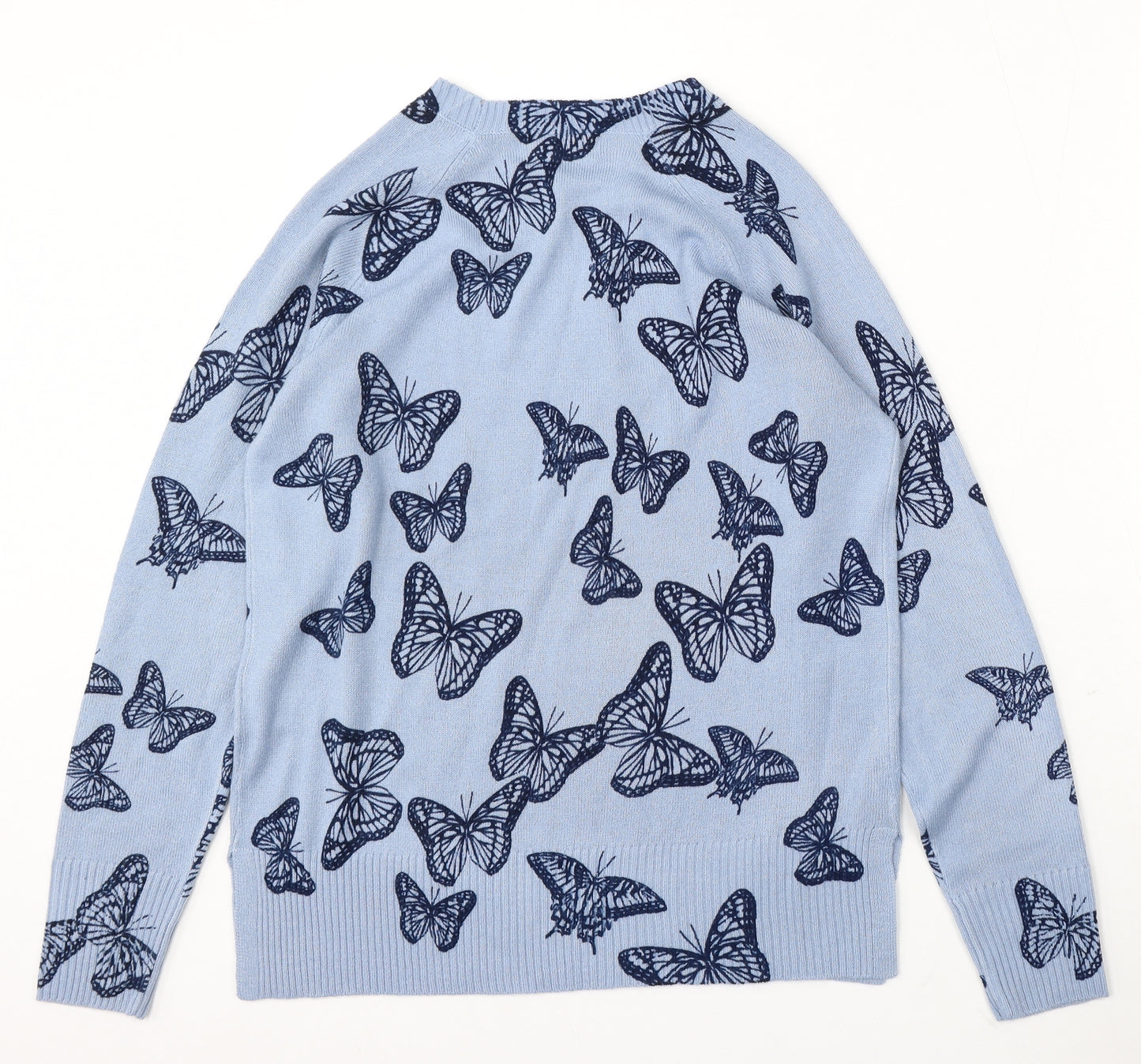 Matalan Womens Blue Round Neck Geometric Acrylic Pullover Jumper Size 12