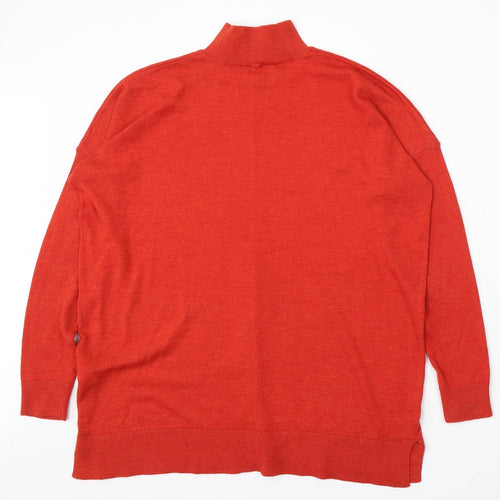 Warehouse Womens Orange Mock Neck Polyester Pullover Jumper Size 10