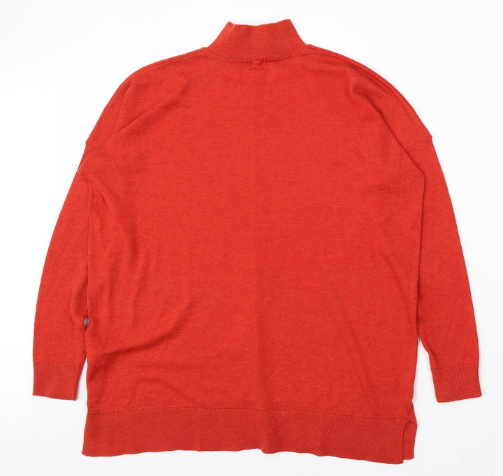 Warehouse Womens Orange Mock Neck Polyester Pullover Jumper Size 10