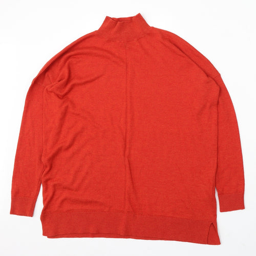 Warehouse Womens Orange Mock Neck Polyester Pullover Jumper Size 10