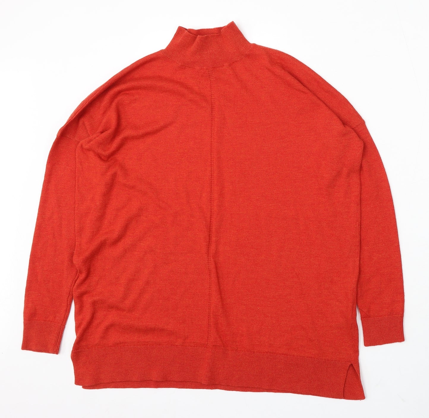 Warehouse Womens Orange Mock Neck Polyester Pullover Jumper Size 10