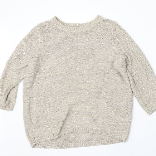 Marks and Spencer Womens Beige Round Neck Polyester Pullover Jumper Size 14