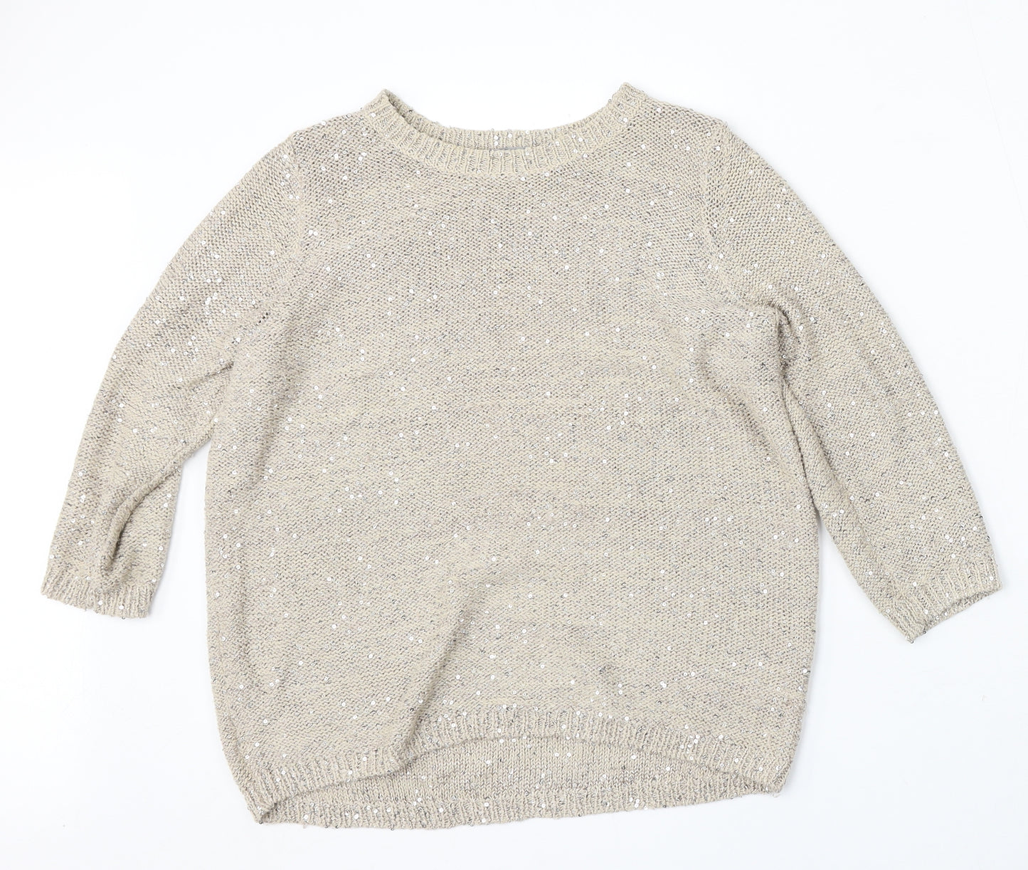 Marks and Spencer Womens Beige Round Neck Polyester Pullover Jumper Size 14