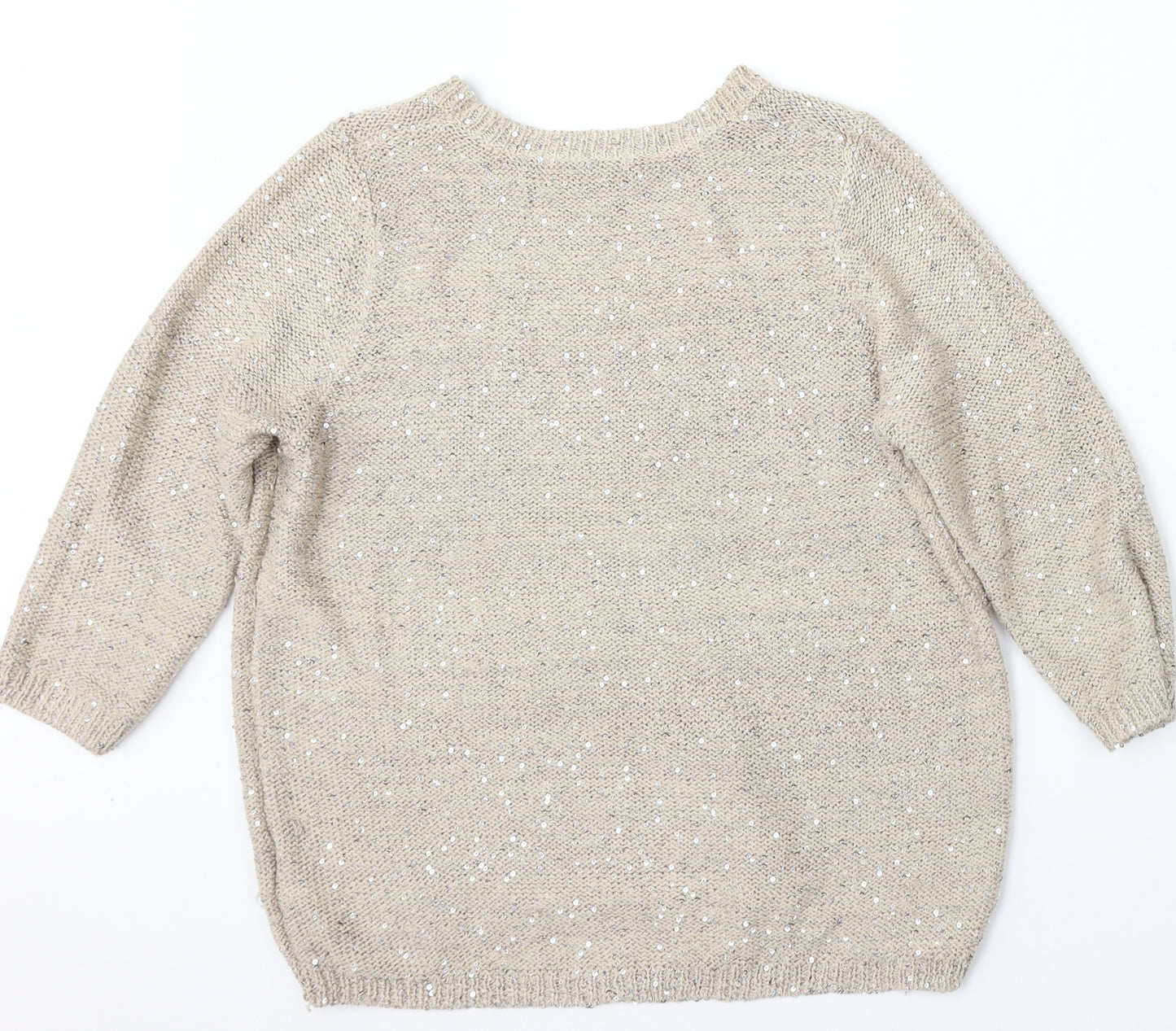 Marks and Spencer Womens Beige Round Neck Polyester Pullover Jumper Size 14
