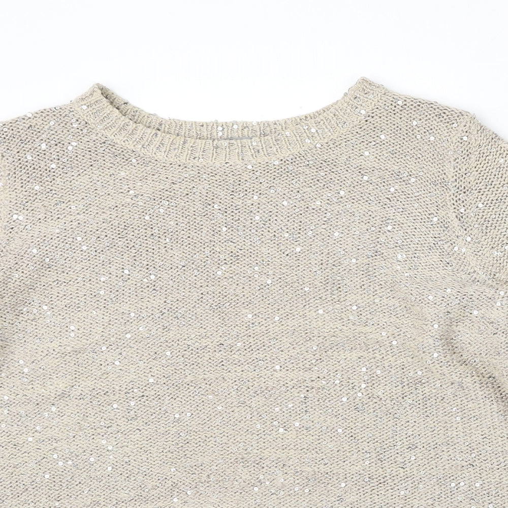 Marks and Spencer Womens Beige Round Neck Polyester Pullover Jumper Size 14