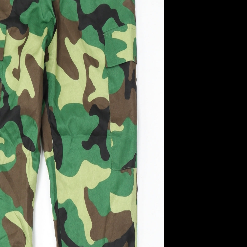 PRETTYLITTLETHING Womens Green Camouflage Polyester Cargo Trousers Size 8 L32.5 in Regular Button